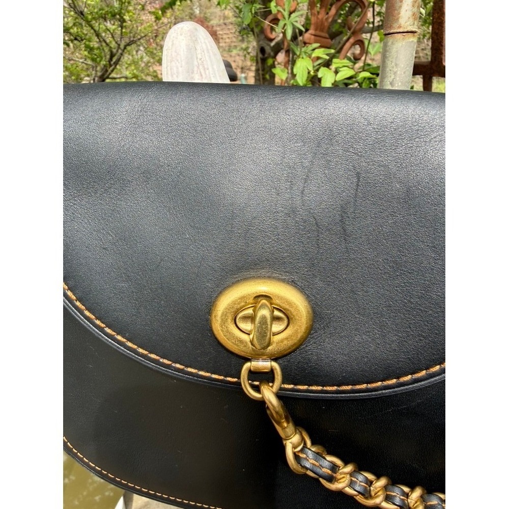 Coach 1941 Saddle Bag 23 Black Glovetanned Leather Crossbody 58241 Brass Chain - Picture 2 of 16